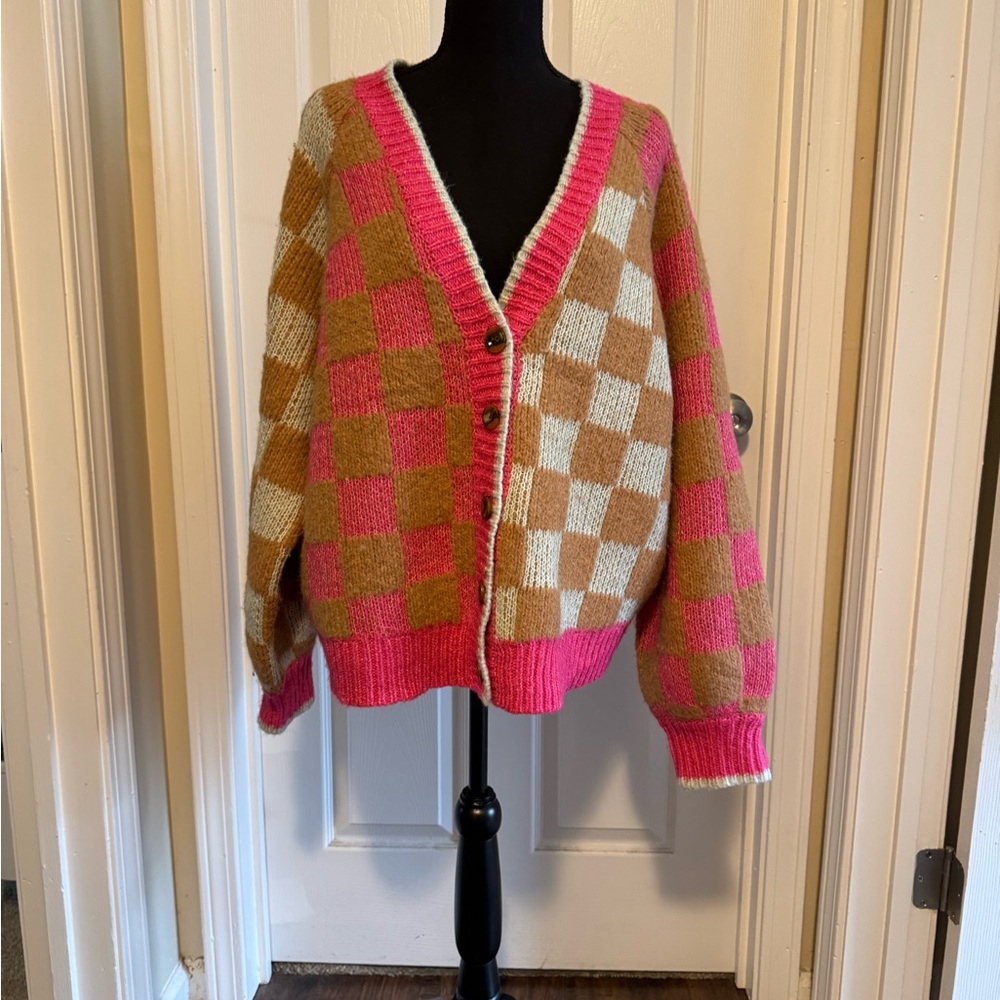 Torrid Pink and Tan Checkered Cardigan